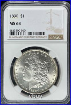 1890 Morgan Silver Dollarngc Ms 63 Beautiful Coin Ref#00-010