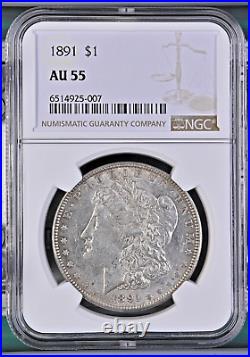 1891 $1 Morgan Silver Dollarngc Au 55brighter White + Low Pop Of Only 188