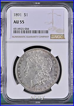 1891 $1 Morgan Silver Dollarngc Au 55brighter White + Low Pop Of Only 190