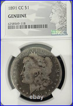 1891 cc Morgan Silver Dollar Genuine NGC Coin