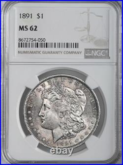 1891-p $1 Morgan Silver Dollar Ngc Ms62 #8672754-050 Toned/toning