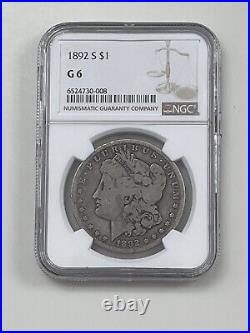 1892 S Morgan Dollar NGC Certified G6 US Silver Coin Low Ball Toned Grey