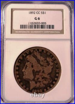 1892 cc Morgan Silver Dollar Graded G6 NGC