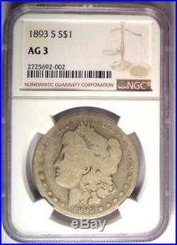 1893-S Morgan Silver Dollar $1 NGC AG3 Rare Key Date Certified Coin