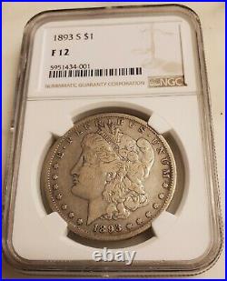 1893 S Morgan Silver Dollar NGC Graded F 12 ULTRA RARE $1 AU Certified