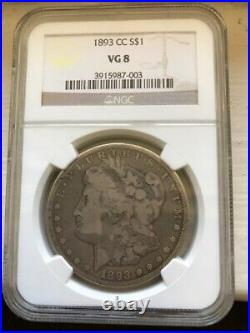 1893-cc Morgan Silver Dollar Ngc Vg 8