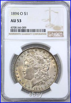 1894-O Morgan Silver Dollar NGC AU53 Golden toned Frosty Iridescent Luster #Y899