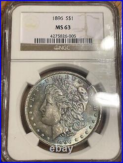 1896 P Morgan Silver Dollar NGC MS63 Ice Blue Toning