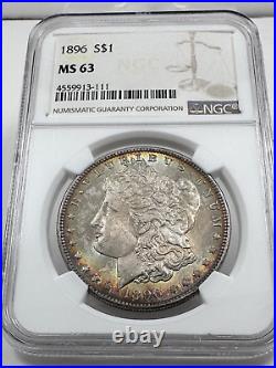 1896-p Morgan Dollar / Unique Natural Toning On Both Sides / Ngc Ms63 Certified