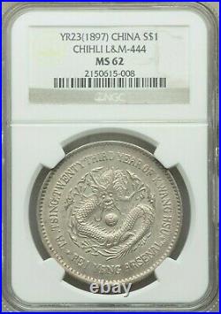 1897 Chihli China Silver $1 Dollar Dragon Coin NGC MS62 YR 23 Longhorn