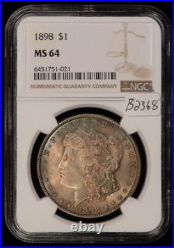 1898 $1 Morgan Silver Dollar PQ Neon Rainbow Toning NGC MS 64 SKU-B2368