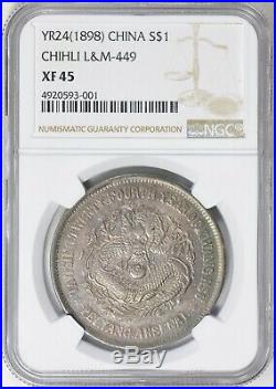 1898 China Empire, Chihli Dollar Silver Coin NGC XF45