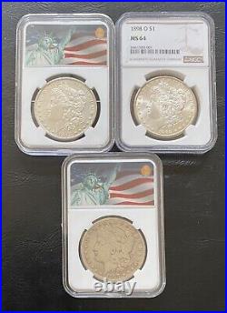 1898 Morgan Silver Dollar- Complete 3 Coin Set P, O (ms64), S