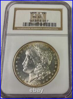 1898S Morgan Silver Dollar NGC MS63 Scarce Date nice fields hint PL