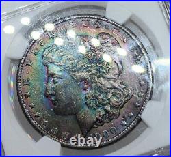 1900 O Morgan Silver Dollar NGC MS64 Rainbow Toned Full Double Sided Toning