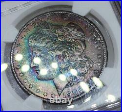 1900 O Morgan Silver Dollar NGC MS64 Rainbow Toned Full Double Sided Toning