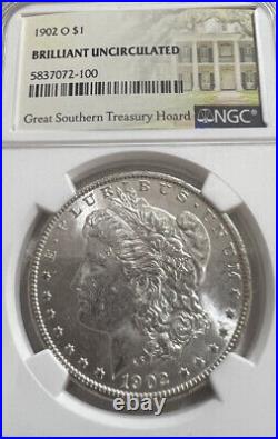 1902-O Morgan Silver Dollar $1 Great Southern Treasury Hoard NGC BU AR