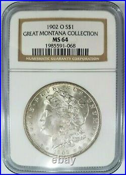 1902 O Silver Morgan Dollar NGC MS 64 Great Montana Collection Pedigree Coin