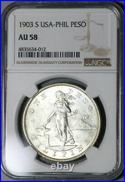 1903-S NGC AU 58 Philippines Peso Silver USA Dollar Coin (20103102C)