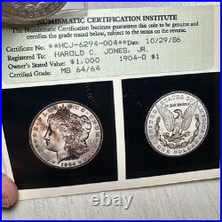 1904-O $1 Morgan Silver Dollar, NCI MS64, Old 80's Photo Cert (86259)