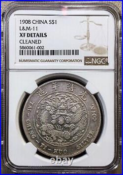 1908 China Empire Silver Dollar Y14 LM-11 NGC XF Detail