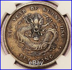 1908 (Year 34) China Chihli Silver $1 Dollar L&M-465 NGC XF 45 Y# 73.2