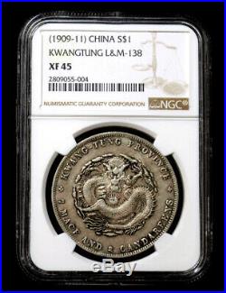 1909-11 China Kwangtung Silver Dollar NGC XF45