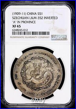 1909-11 China Szechuan Dollar Silver Coin? Inverted A Lm-352 Ngc Xf45