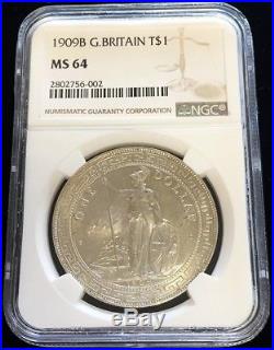 1909 B Silver Great Britain Empire Oriential Trade Dollar Coin Ngc Mint State 64
