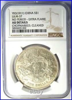 1911 China Empire Dragon Dollar LM-37 Yr-3 $1 Coin Certified NGC AU Details