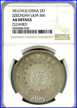 1912 China Szechuan Silver Dollar Coin L&M-366 Y-456 NGC graded AU Details
