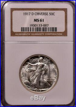 1917 D Obverse 50c Silver Walking Liberty Half Dollar NGC MS 61