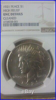 1921 $1 High Relief, Peace Silver Dollar Key Date Ngc Unc Details Free S/h