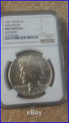 1921 $1 High Relief Peace Silver Dollar Key Date Ngc Unc Details Ms 60