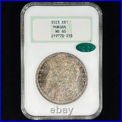 1921 $1 MS65 CAC Toned Morgan Silver Dollar Old NGC Fatty Beautiful Toning