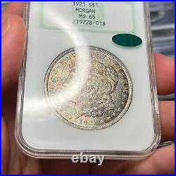 1921 $1 MS65 CAC Toned Morgan Silver Dollar Old NGC Fatty Beautiful Toning