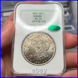 1921 $1 MS65 CAC Toned Morgan Silver Dollar Old NGC Fatty Beautiful Toning