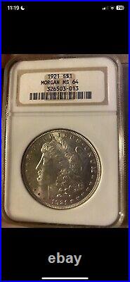 1921 $1 Philadelphia Mint Morgan Silver Dollar NGC MS 64 Older Holder