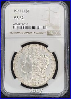 1921 D Morgan Silver Dollar NGC MS-62