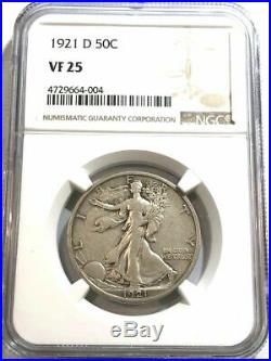 1921-D Walking Liberty Silver Half Dollar NGC VF 25