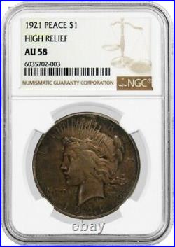 1921 High Relief $1 Silver Peace Dollar NGC AU58 Key Date Coin #003