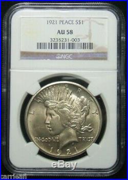 1921 High Relief Silver Peace Dollar AU58 Slabbed NGC AU 58 FIRST YEAR KEY DATE