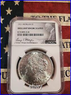 1921 P $1 Morgan Silver Dollar NGC BU Uncirculated Wayne Miller Signed