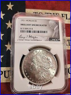 1921 P $1 Morgan Silver Dollar NGC BU Uncirculated Wayne Miller Signed