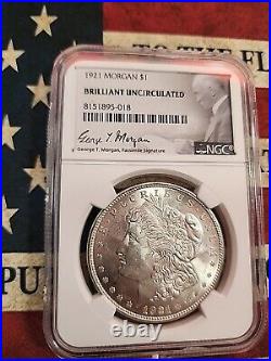 1921 P $1 Morgan Silver Dollar NGC BU Uncirculated Wayne Miller Signed