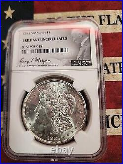 1921 P $1 Morgan Silver Dollar NGC BU Uncirculated Wayne Miller Signed