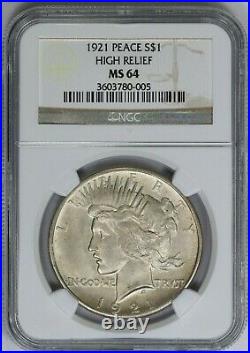1921-P NGC Silver Peace Dollar High Relief MS64