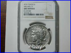 1921 Peace Dollar High Relief Ngc Unc Details Cleaned
