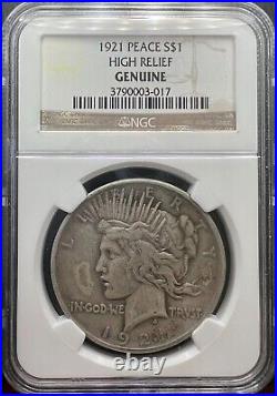 1921 Peace Silver Dollar High Relief NGC Genuine VF