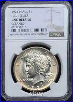 1921 Peace Silver Dollar NGC UNC Details HIGH RELIEF